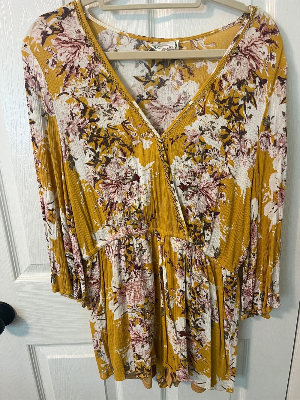 Romper Mustard Floral V-Neck
